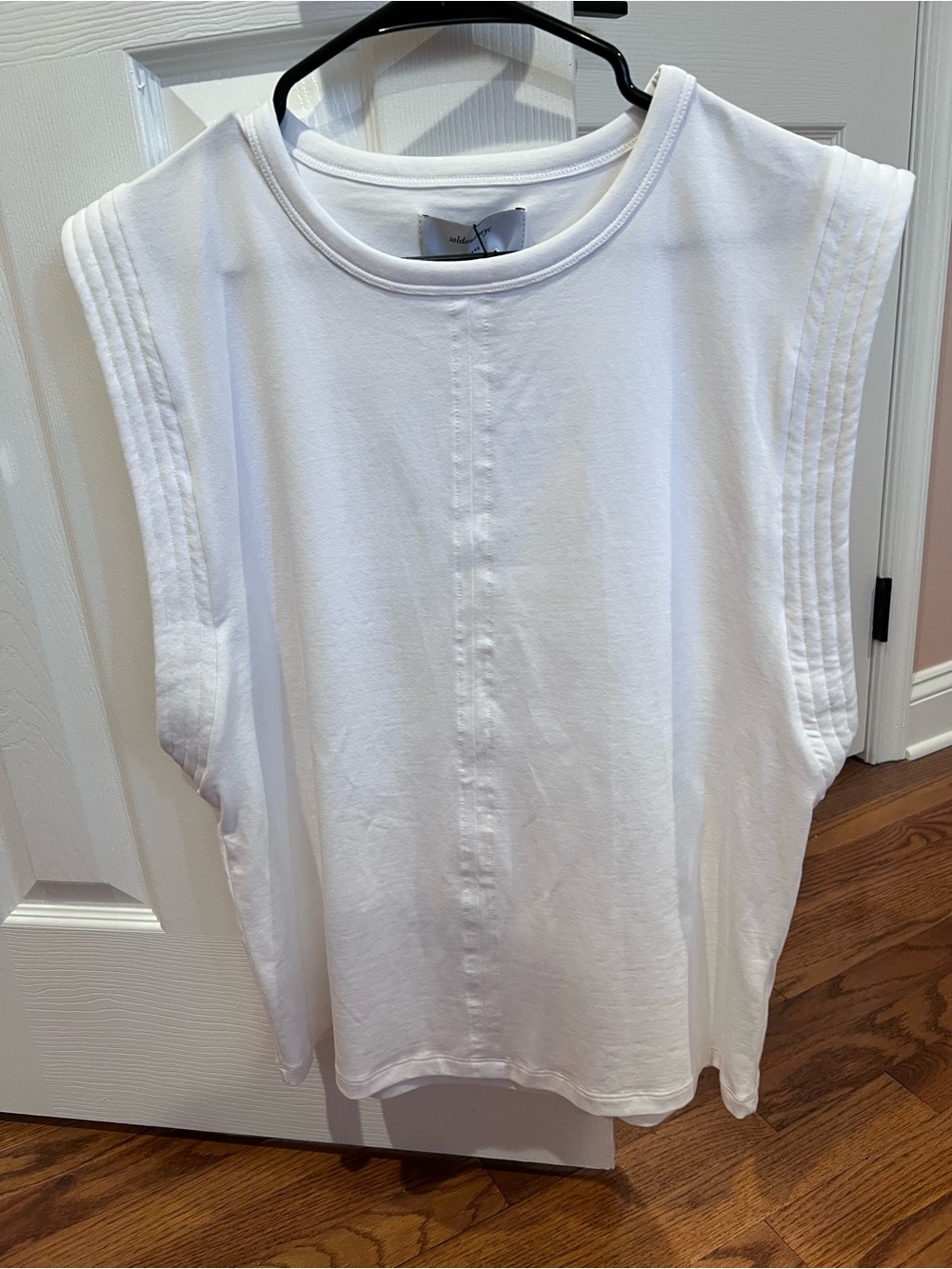 White Padded-Shoulder Sleeveless Tank Top - Women's
